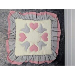 Vtg Hand Quilted 12" Hearts Pillow Case Cottagecore Grannycore ShabbyChic